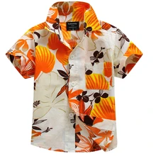 Новое поступление, хлопок, рубашка с цветочным принтом, гавайская рубашка, рубашка aloha для мальчиков, T1538