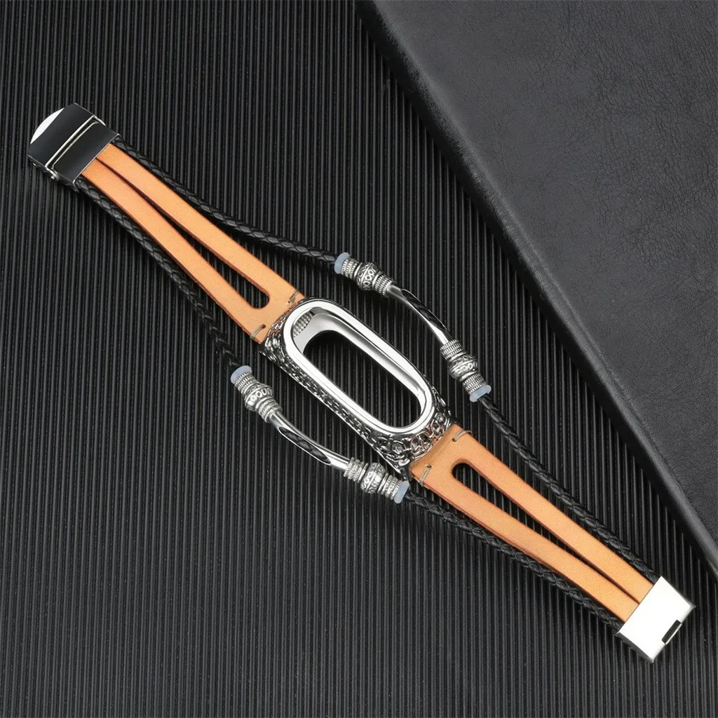 Ретро кожаный Смарт-часы браслет ремешок с классическим металлическим циферблатом защитный чехол и пряжка для Xiaomi Mi группа 4 браслет