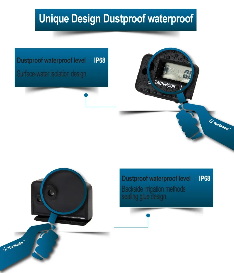 Runleader HM012 Индуктивный цифровой водонепроницаемый Тахометр Счетчик часов для Мотокросс ГАЗ двигатель лодка подвесной бензопилы двигатель