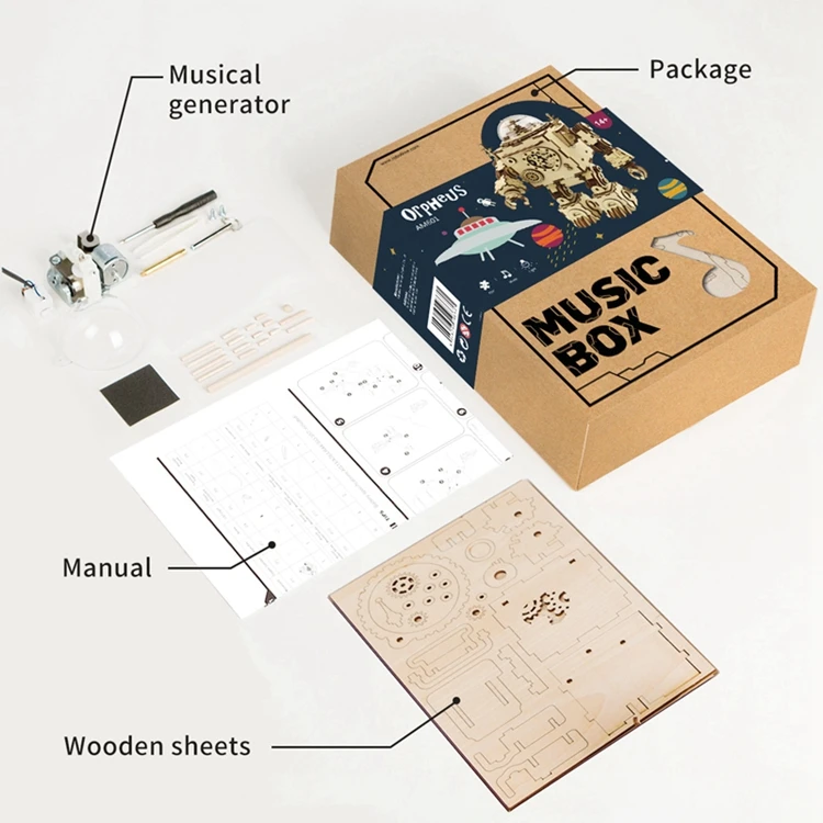Robud дропшиппинг DIY 3D деревянная головоломка Собранный соединенный робот с музыкальной коробкой лазерная резка модель игрушки для детей мальчик подарок AM601