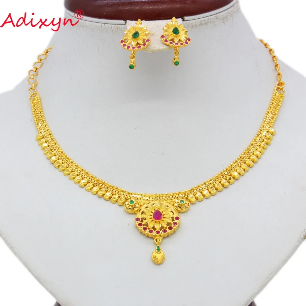 

Adixyn Crystal 45cm/18inch Necklace&Earrings Jewelry Set for Women/Girls Gold Color/Copper Jewelry India Party Gifts N080910
