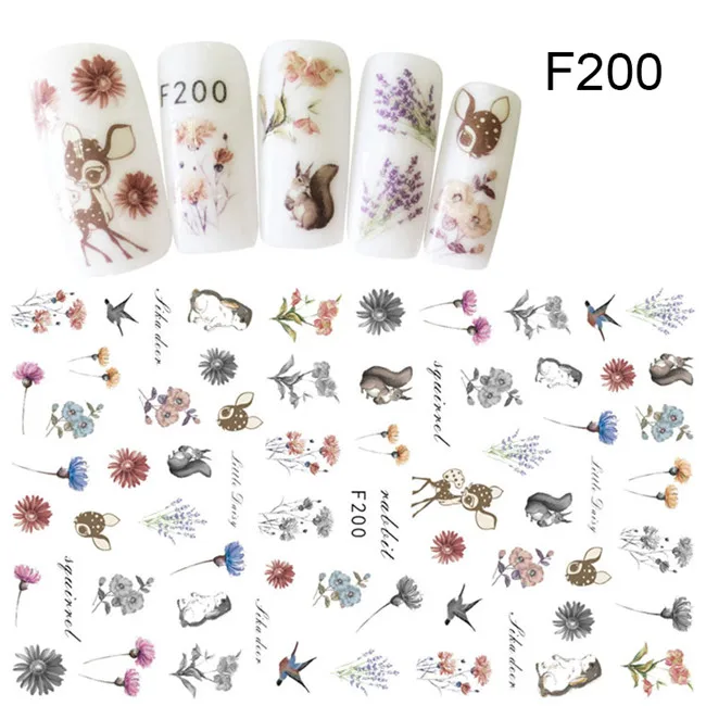 1 лист кошка переводные наклейки для ногтей s Кошка наклейки для ногтей Сакура Цветы Листья летний дизайн наклейки для ногтей