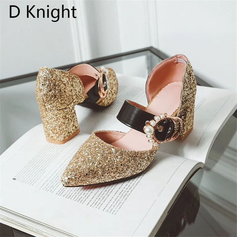 Silver Sequins Women Party Shoes Princess High Heels 2018 Spring Summer Bling Pumps Sexy Pointed Toe Gold Women Wedding Shoes (25)