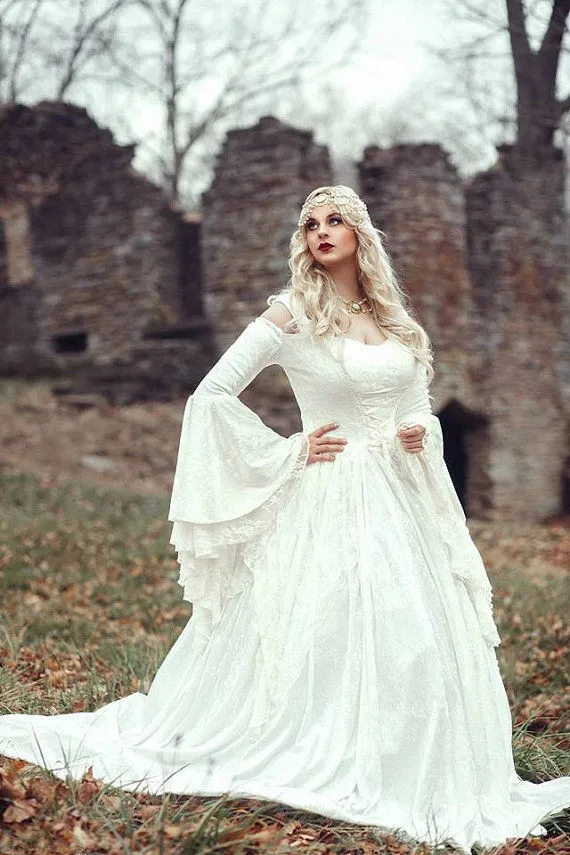 MZYCH04 Vintage Rinascimentale Abito Bianco Da Sposa Celtica Medievale  Campana Maniche Musulmano Abito Da Sposa vestido de noiva Con Capo|vestido  de noiva|de noivamuslim bridal gowns - AliExpress
