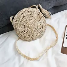 Bolso de playa de verano tejido de paja de mimbre redondo para chicas con bolsa cruzada Circular con borla tejida Vintage para mujer