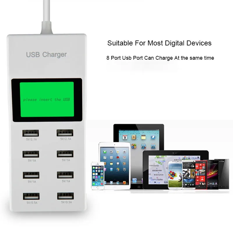 8 портов USB настенное зарядное устройство светодиодный экран дисплея стандарта