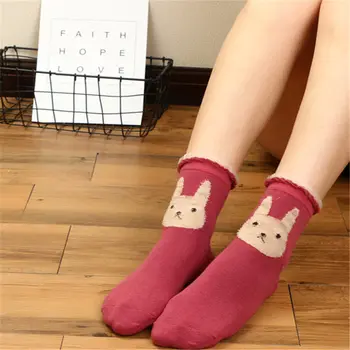 

4 Pairs/Set Lovely Animal Printed Socks Women cotton candy color elastic force Sox Kawaii Lace Mid Socks Female Soft