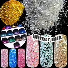 Серебряный блеск смешанный размер ногтей Блестящий порошок Блестящий Блеск для ногтей порошок красный розовый акриловое украшение ногтей инструмент
