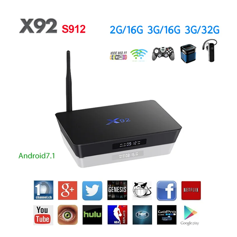 

X92 TV Box Android 7.1 Amlogic S912 Octa Core 2GB/16GB 3GB/32GB 5G Wifi 4K Bluetooth H.265 With USB 2.0 Smart Set Top Box PK T9