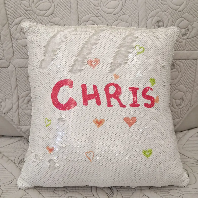 Mermaid Cushions Custom Name Throw Pillows Home Decor Reversible Magic Sequin Pillowcase Seat Funny Cushion Cover J049 (2)