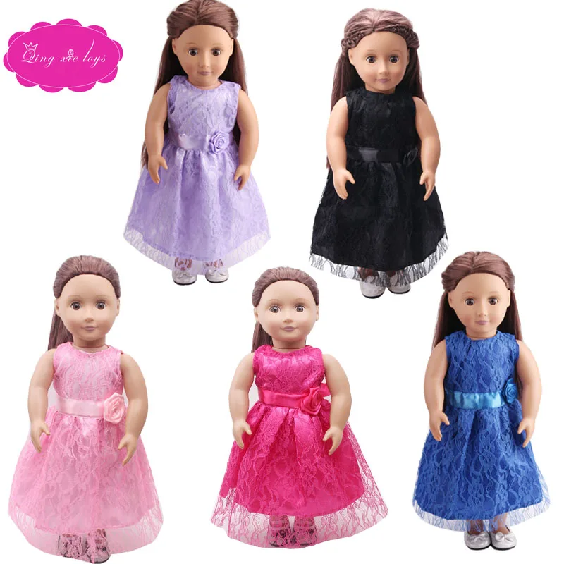 

Dolls clothes Party black lace dress fit 18 inch Girl dolls and 43 cm baby doll accessories c130