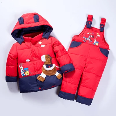 Зимний комбинезон; детская зимняя куртка-пуховик; детская парка; пальто; осенние детские теплые куртки; комбинезон для маленьких девочек и мальчиков; комплект верхней одежды - Цвет: Red Horse