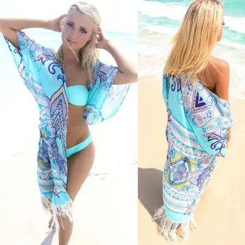 

GLANE Women Summer Kaftan Cover Up Bikini Set Swimsuit Cover Dress Tassels Swimwear Bathing Beachwear Adumbral Beach Veil