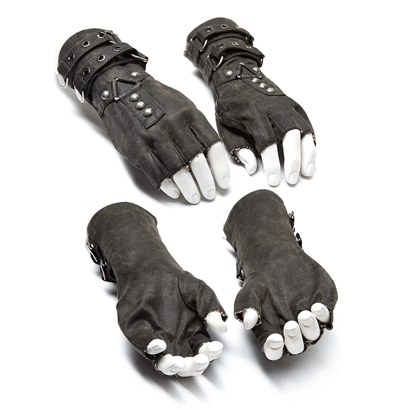 Панк рейв мужские панк-перчатки рок перчатки без пальцев военные панк мотоциклетные уличные стиль персональные аксессуары для Хэллоуина