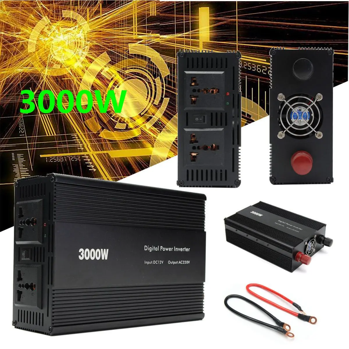 

Car Power Inverter 3000W Peak- 6000W 6KW Household DC 12V To AC 220V /110V Adapter Charger Modified Sine Wave with Cooling Fan