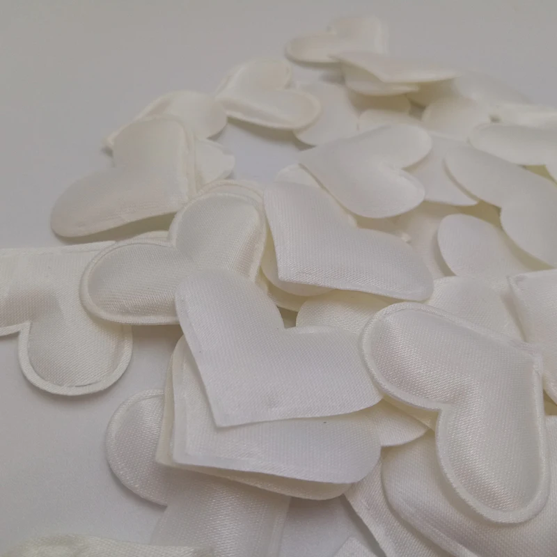 

Free shipping 100pcs white Padded Satin Heart Appliques 15mm,20mm,32mm