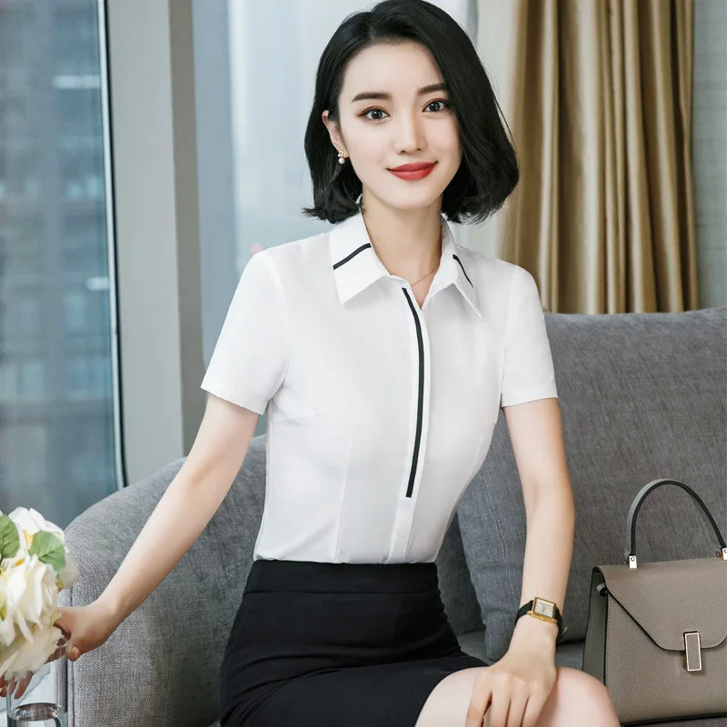

2018 summer new women's professional wear short-sleeved white shirt large size overalls 0L commuter women dress