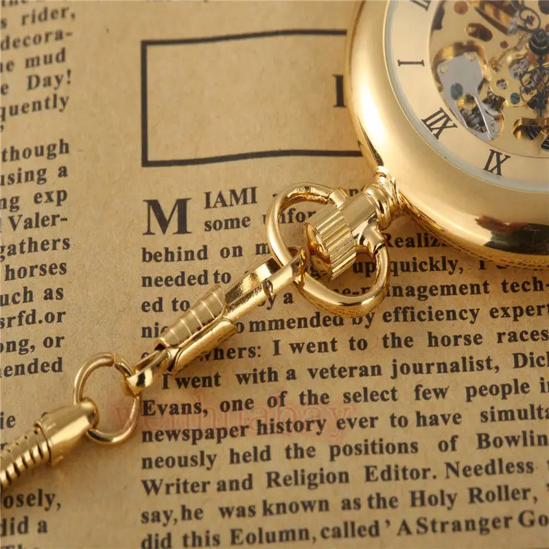 Ретро римские цифры стимпанк Роскошный Золотой Скелет Механические карманные часы рука обмотка брелок цепь для мужчин женщин часы подарки