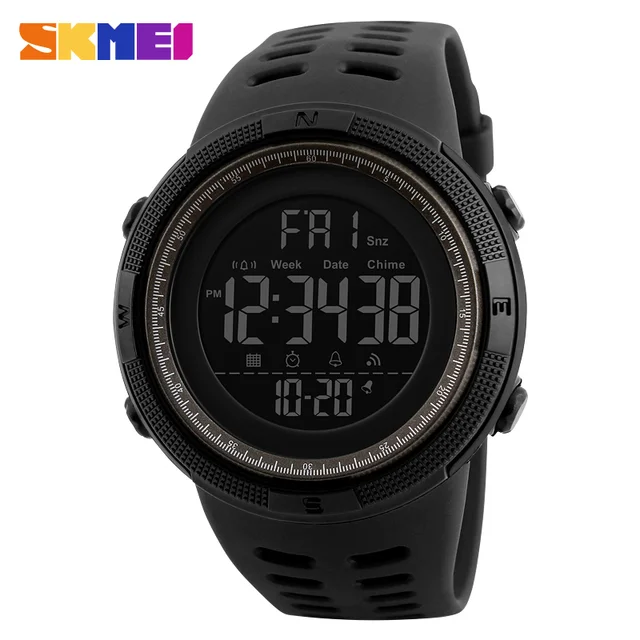 SKMEI Fashion Outdoor Sport Watch Men Multifunction Watches Alarm Clock Chrono 5Bar Waterproof Digital Watch reloj hombre 1251 Black Brown