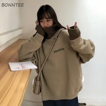 

Hoodies Women Autumn Winter Trendy Korean Style Simple Casual Patchwork High Quality Streetwear Womens Clothing Chic Loose Soft