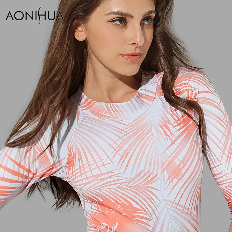 Aonihua 2017 печати One Piece серфинг купальник для Для женщин с длинным рукавом Молния