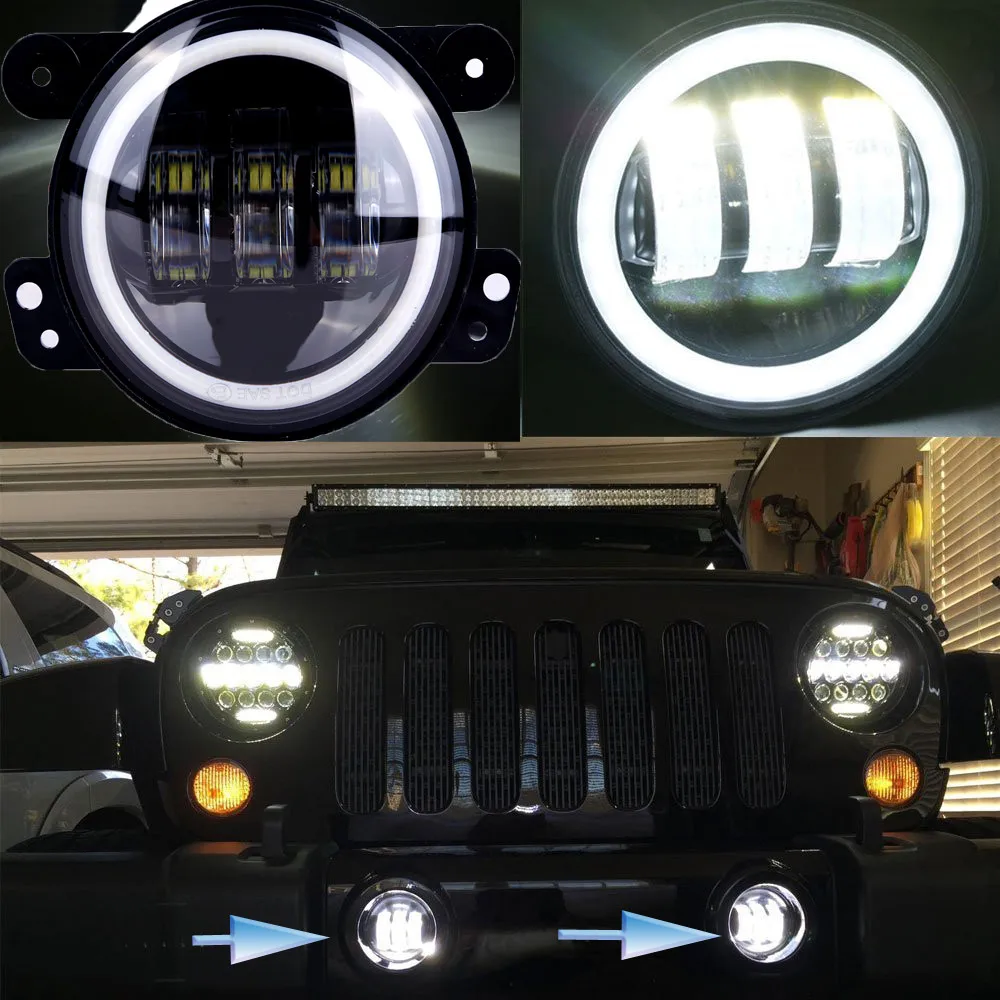 4 дюймовые круглые светодиодные противотуманные светильник головной светильник 30 Вт объектив проектора с Halo DRL лампа для бездорожья Jeep Wrangler Jk Dodge Harley
