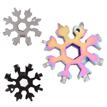 

18 In 1 Multi-Tool Stainless Steel Snow Shape Flat Cross Head Screwdriver Allen Key Spanner Key Chain Tool For Backpack