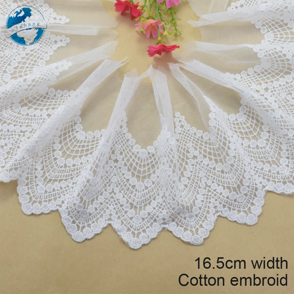 

16.5cm width white lace cotton embroidery lace french lace ribbon fabric guipure diy trims warp knitting sewing Accessories#3324