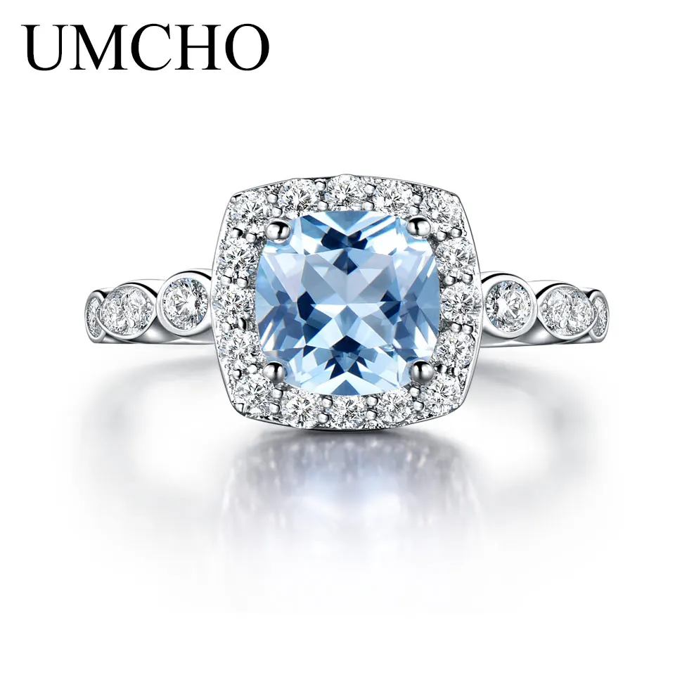 

UMCHO Nano Sky Blue Topaz Rings Genuine 925 Sterling Silver Engagement Rings For Women Wedding Party Gift Jewelry Drop Shipping