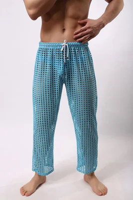 Модный бренд Для мужчин пикантные ажурные Lounge Брюки для девочек пижамы/Гей прозрачные длинные Спальные штаны для девочек/спальный Loungewear