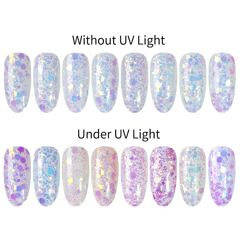 1 مربع ضوء الأشعة فوق البنفسجية اللون تغيير مسمار بريق الترتر أشعة الشمس حساسة رسومات أظافر ملونة بريق رقائق 3D مانيكير الديكور