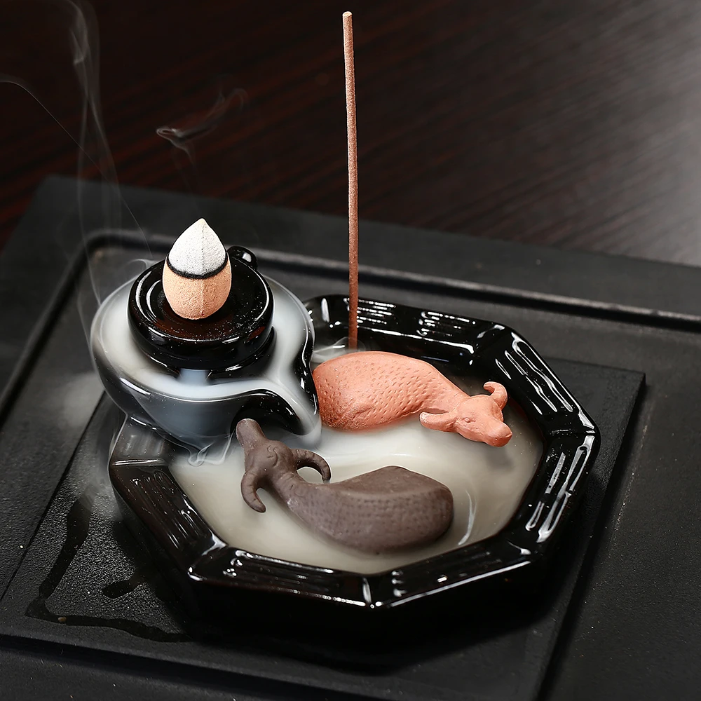 The 2018 Dropshipping Backflow Incense Burner Double Cattle Purple Sand