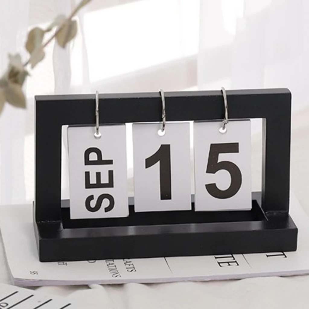Vintage Wooden Perpetual Flip Desk Calendar for Home Dorm Office Decoration Christmas Birthday Gifts Tabletop Ornament