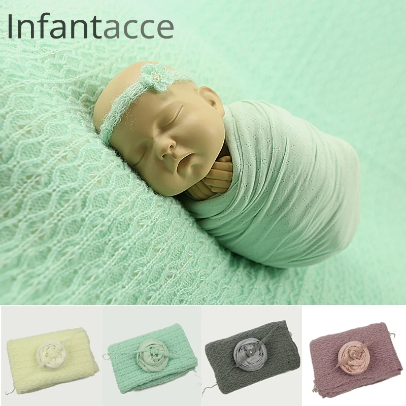 

newborn photography props blanket+stretchy wrap+headband set, baby photo props backdrops wraps blankets hair accessories NWB042