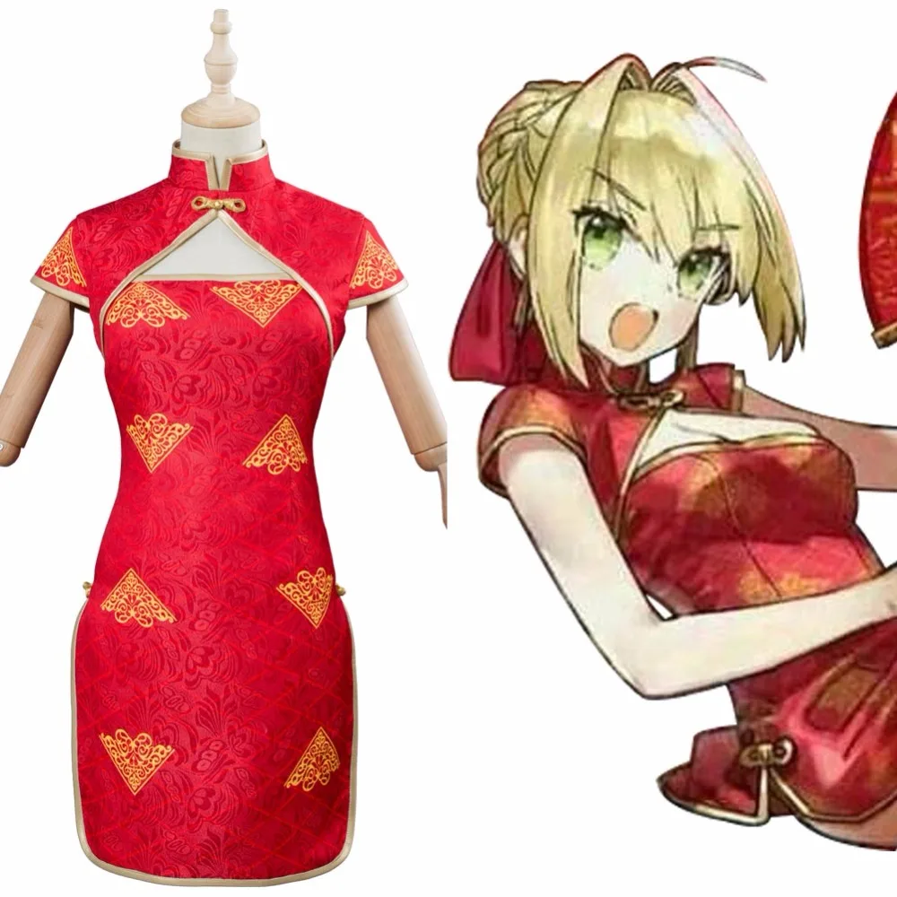 

Game Fate EXTELLA LINK Cosplay Costume Scathach Nero Francis Drake Cheongsam Dress Red Saber Costume Women Halloween Carnival
