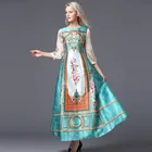 Cheap Luxury Long Dresses 2015 Fall Europe Fashion New Russian Style Sequins Long Sleeve Vintage Print Big Swing S-XL size for option