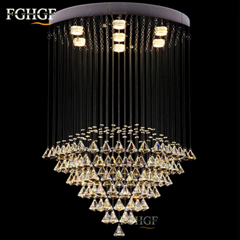 Luxury Round Crystal Chandelier Light Lustres de Cristal Lamp Modern Lighting Long Stair Lamp for Flush Mounted lamparas (2)