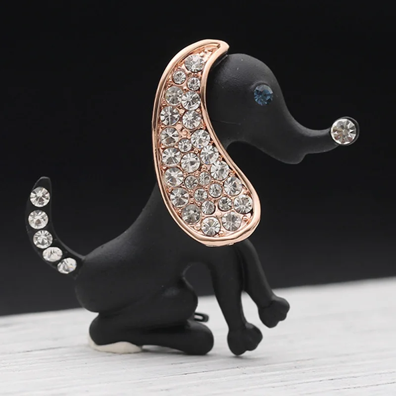 Blucome Jet Dog Animal Brooch Jewelry For Women Wedding Jewelry Fashion Women Enamel Hijab Accessories Crystal Pin Brooch