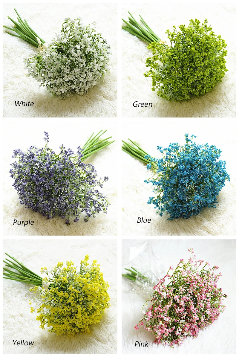 Flone Artificial Plastic Fake Flower Bouquet Wedding Bride hand flower 16 Twigs Gypsophila Bouquet Living Room Home Decoration (20-1)