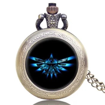 

Small Bronze The Legend of Zelda Extenison Symbol Design Pendant Quartz Pocket Watch with Necklace Chain