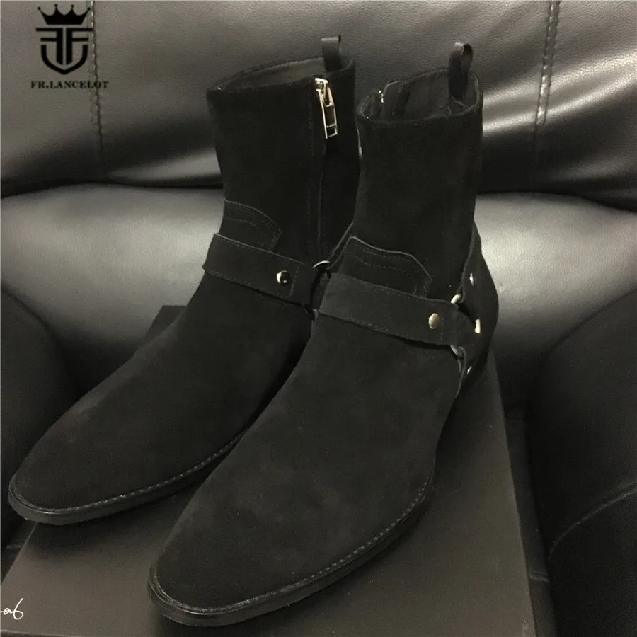 

Real Picture High Top Quality Luxury Ankle Strap Suede Black Kanyewest Wedge Genuine Leather Wyatt Chelsea Men Boot Winter Charm