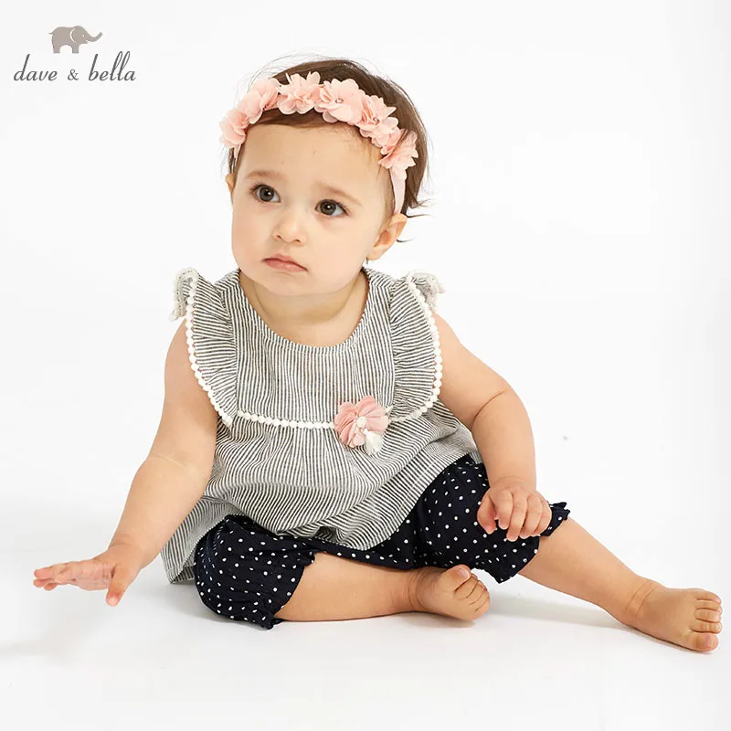 

DBJ10537 dave bella spring baby girl fashion clothing sets girls lovely sleeveless suits children striped clothes
