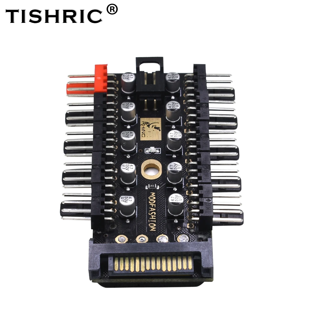 TISHRIC Newest 1 to 10 Sata Molex Cooler Cooling Fan Hub Splitter Cable PWM 12V With Led Power Supply Adapter For Mining
