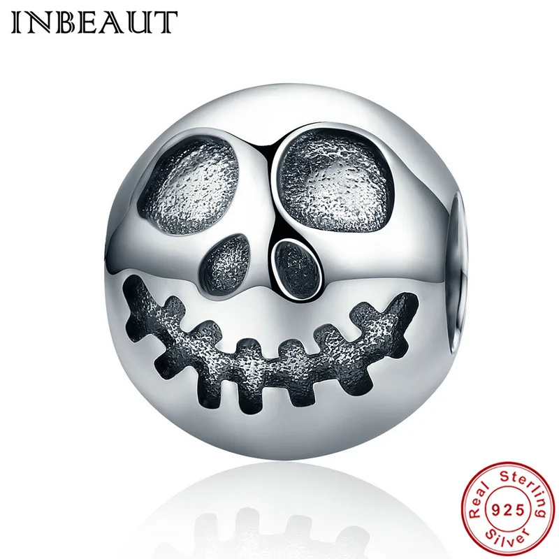 

INBEAUT Hot Sale 100% 925 Sterling Silver Ghost Face Skull Head Beads Charm Fit Trendy Bracelet Jewelry Halloween Gift