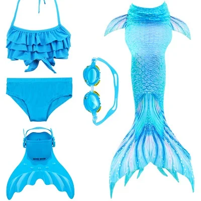 Г. Лидер продаж, костюм русалки для девочек вечерние платья купальный костюм бикини, купальный костюм, платье для девочек С флиппером, монокини для плавания - Цвет: Blue 53 set 2
