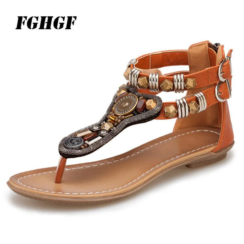 

FGHGF Gladiator Sandals Wedding Celebration Flat Bottom String Bead Sweet Geometric Women'S Leisure Shoes Gladiator Sandals