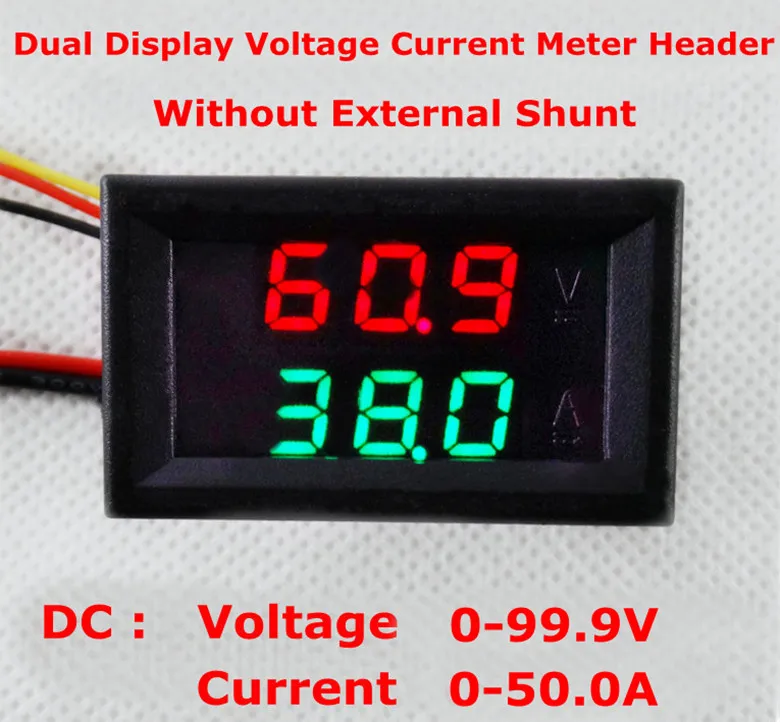 DC100V 50A двойной цифровой зеленый красный светодиод Дисплей ток вольтметр Амперметр мультиметр Панель тестер Вольт Ампер метр колеи ж/ шунта