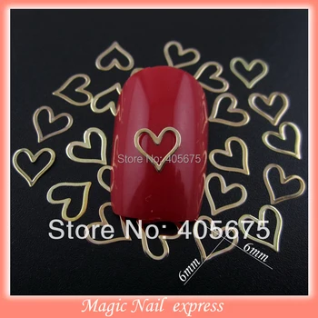 

MNS319 Heart shape gold nails studs metal nail art slices DIY nail decoration accessory wholesale nail supplies