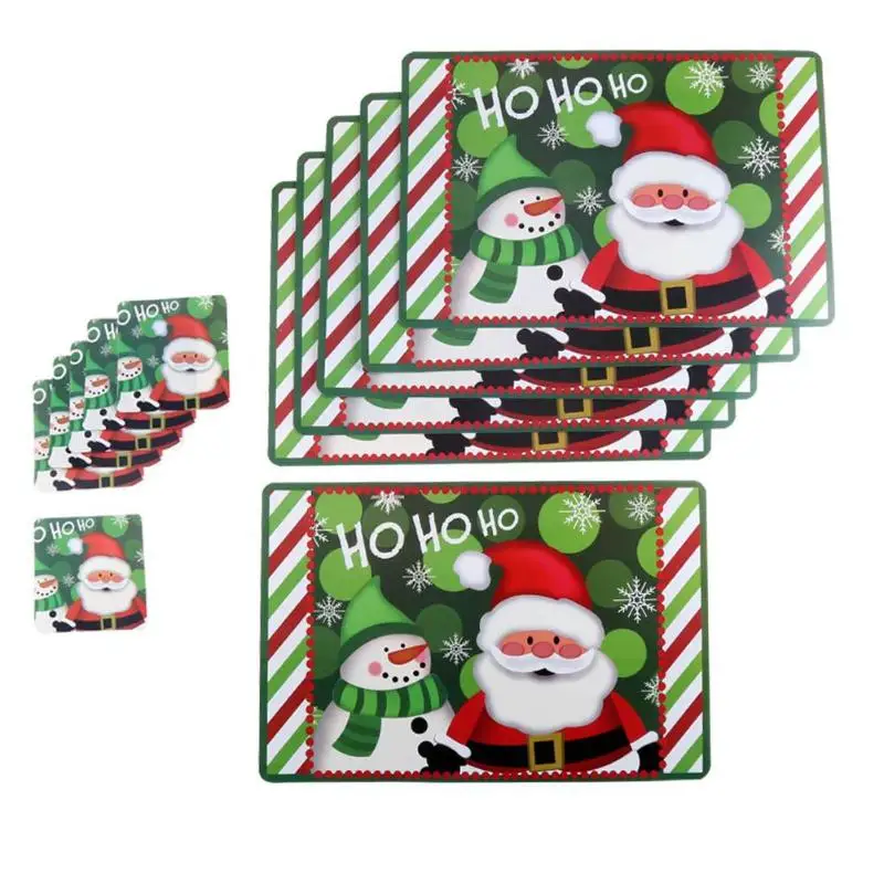 

12Pcs/Set Creative Christmas Tableware Table Mat With Coaster For Hotel Home Xmas Dining Pad Table Decoration Cutlery