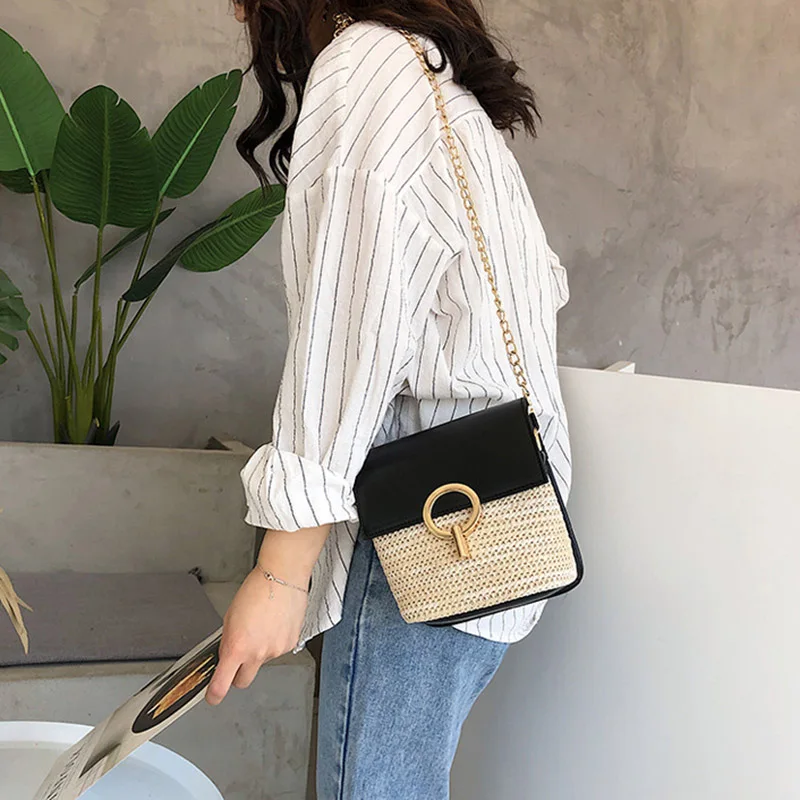 

Straw Bags for Women Summer Bag Ladies Purses Bags Woman Travel Plug Lock Messenger Bag WF 668